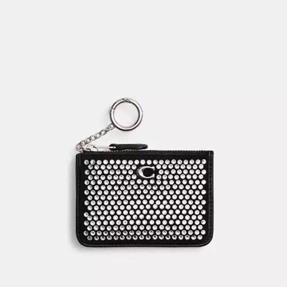 Coach Essential Mini Id Card Case With Crystal Black Leather & Pave Crystals NWT - Picture 2 of 9